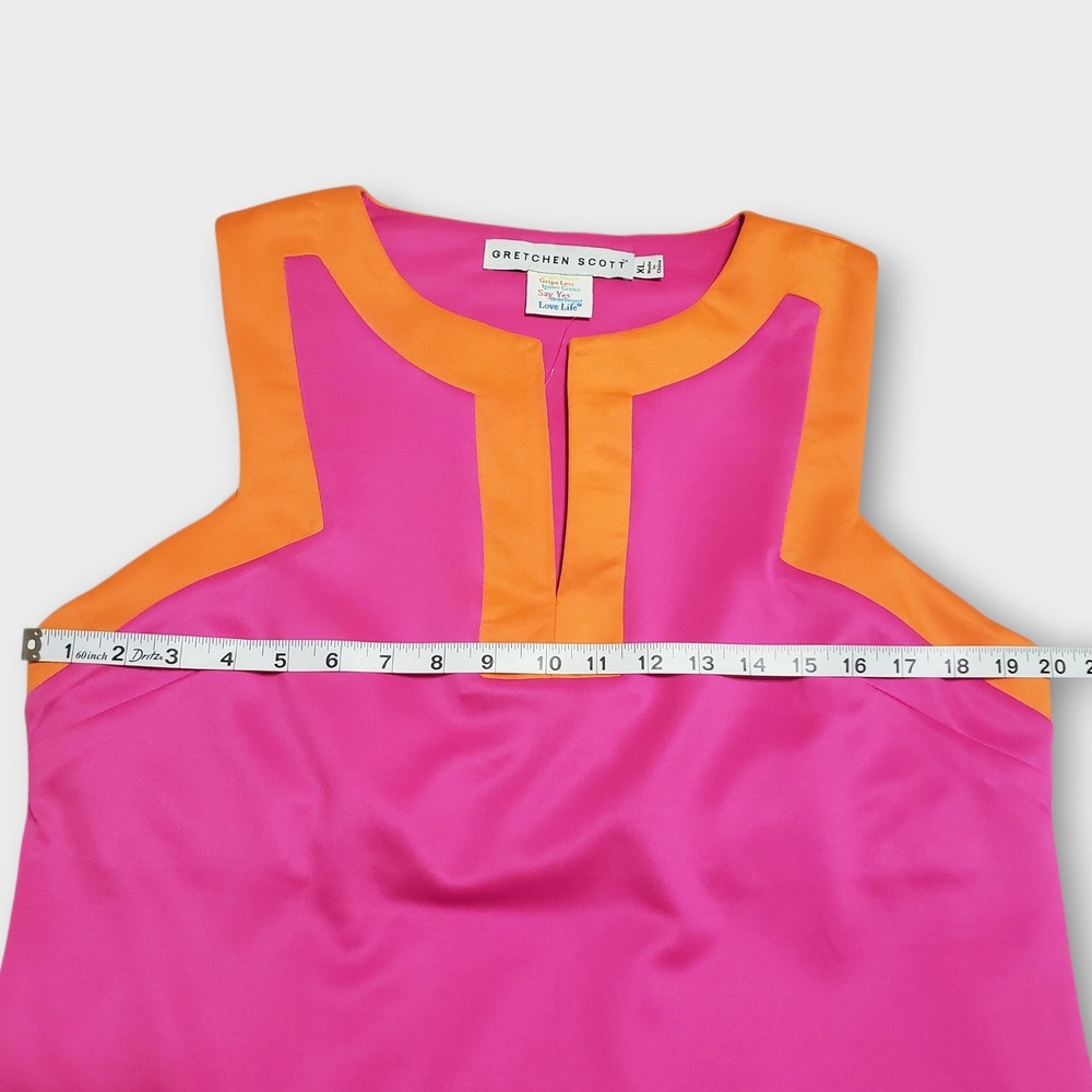 Gretchen Scott Vibrant Pink Orange Contrast Split Neck Tank Top Built In Bra XL - Picture 6 of 8